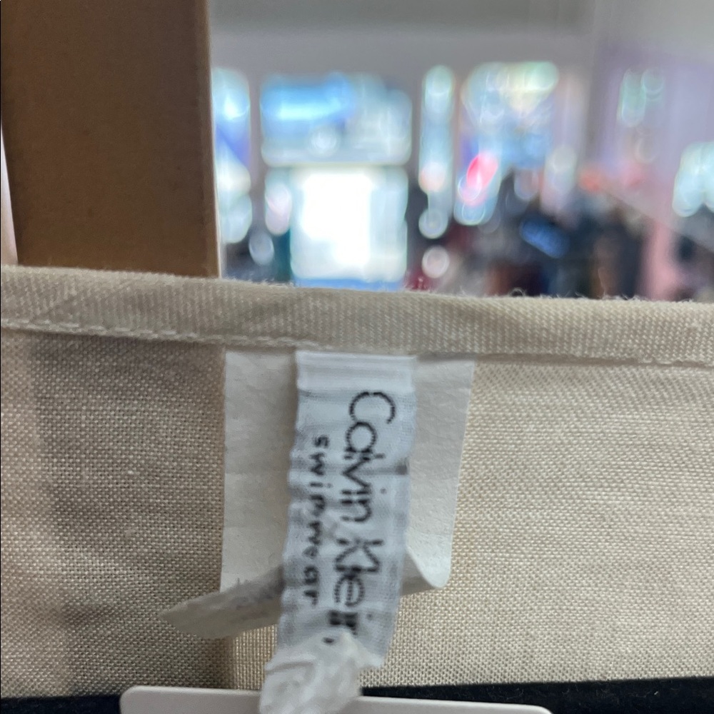Calvin Klein Cream V-Neck Long-Sleeve Tunic 100% Linen Vintage Women Small - Picture 2 of 7